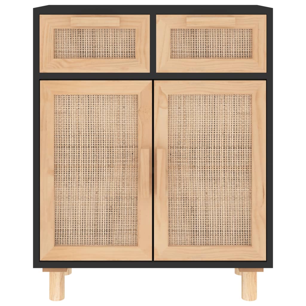 vidaXL Servantă, negru, 60x30x75 cm, lemn masiv pin și ratan natural vidaXL Servantă, negru, 60x30x75 cm, lemn masiv pin și ratan natural