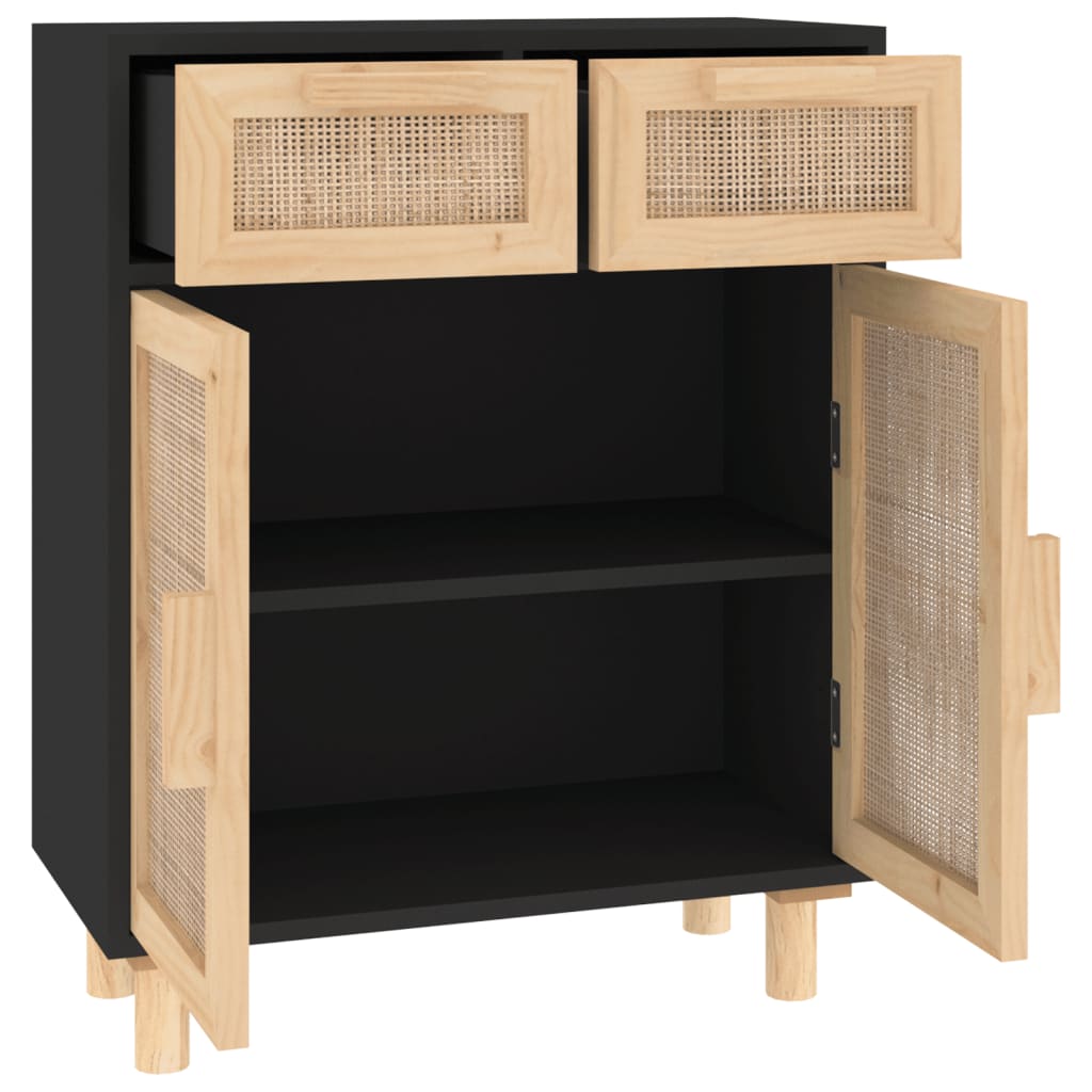 vidaXL Servantă, negru, 60x30x75 cm, lemn masiv pin și ratan natural vidaXL Servantă, negru, 60x30x75 cm, lemn masiv pin și ratan natural