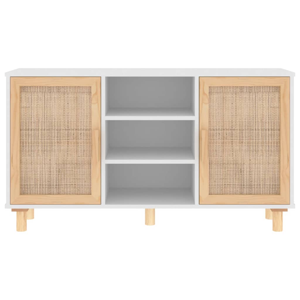 vidaXL Servantă, alb, 105x30x60 cm, lemn masiv pin și ratan natural