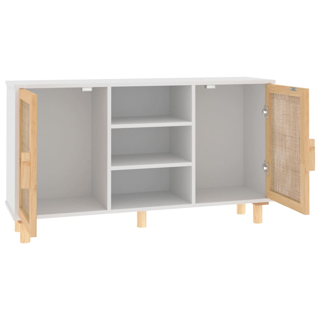 vidaXL Servantă, alb, 105x30x60 cm, lemn masiv pin și ratan natural