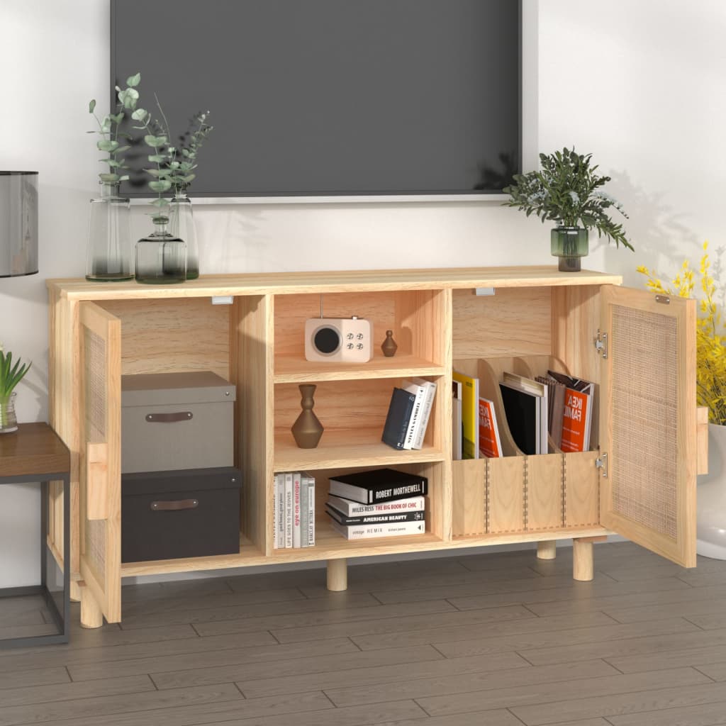 vidaXL Servantă, maro, 105x30x60 cm, lemn masiv pin și ratan natural
