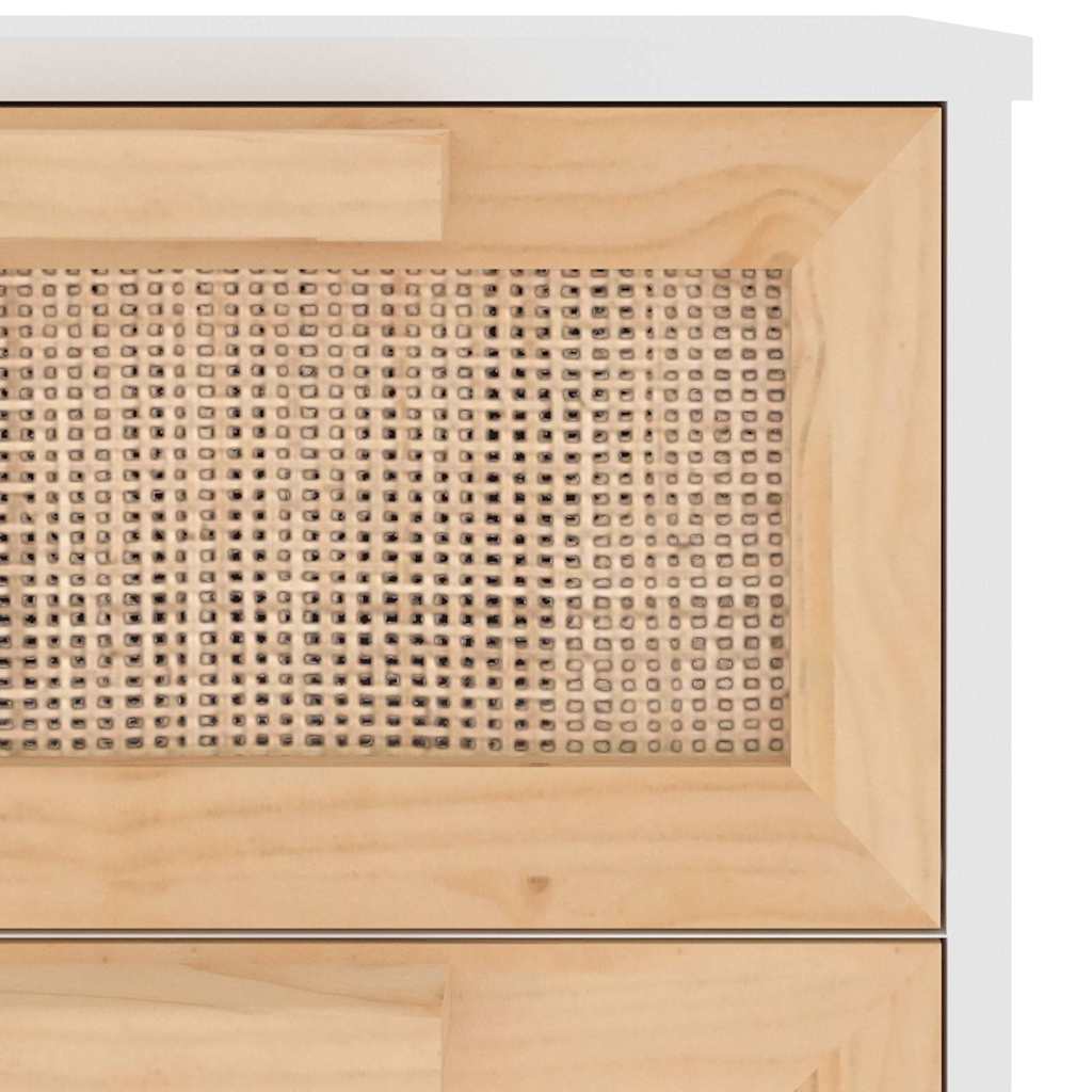 vidaXL Servantă, alb, 40x30x90 cm, lemn masiv pin și ratan natural