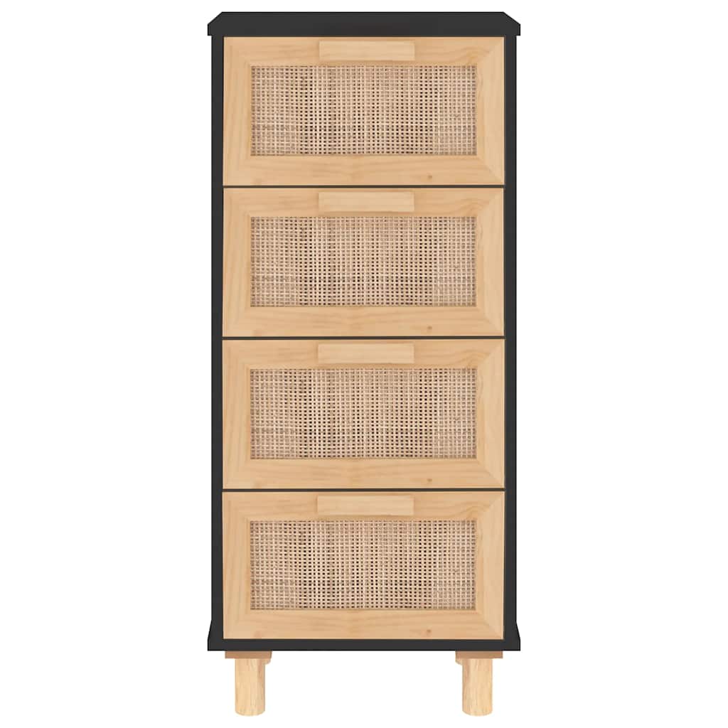vidaXL Servantă, negru, 40x30x90 cm, lemn masiv pin și ratan natural vidaXL Servantă, negru, 40x30x90 cm, lemn masiv pin și ratan natural