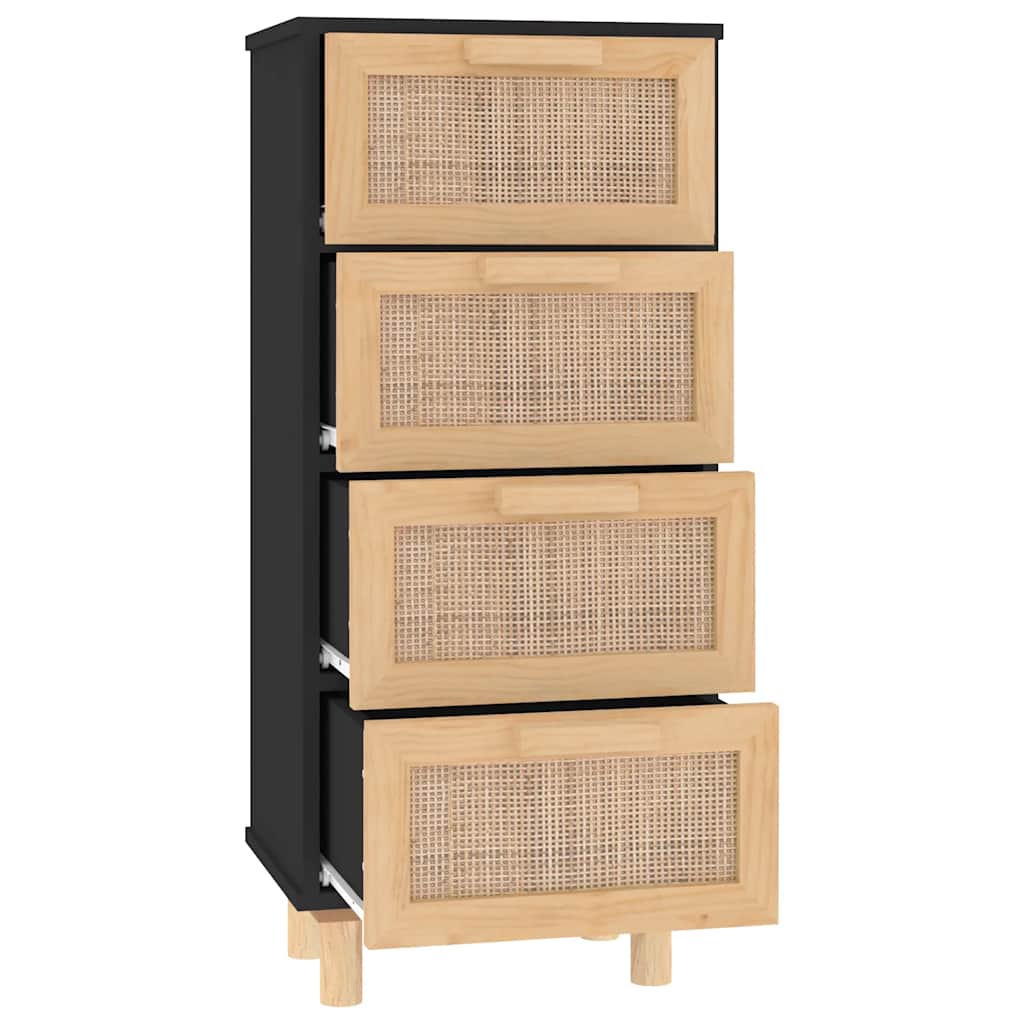 vidaXL Servantă, negru, 40x30x90 cm, lemn masiv pin și ratan natural vidaXL Servantă, negru, 40x30x90 cm, lemn masiv pin și ratan natural