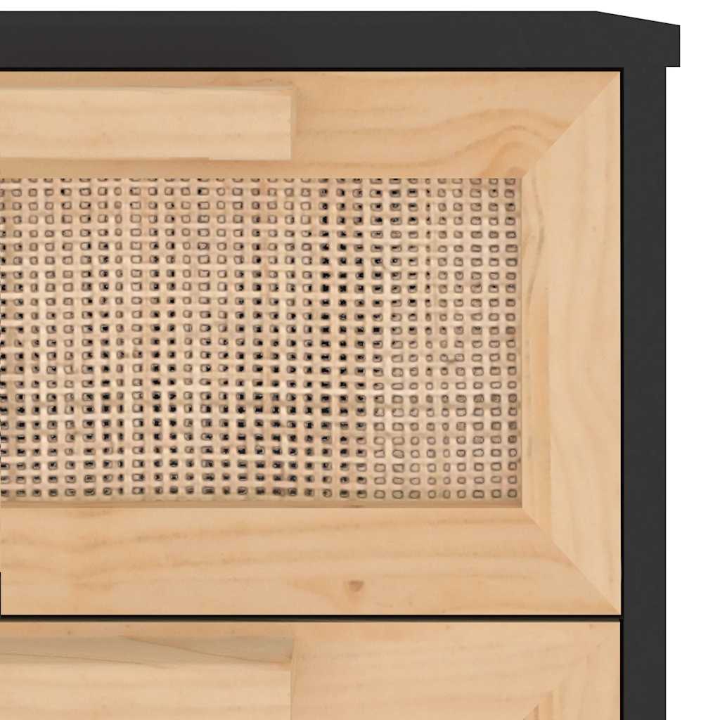 vidaXL Servantă, negru, 40x30x90 cm, lemn masiv pin și ratan natural vidaXL Servantă, negru, 40x30x90 cm, lemn masiv pin și ratan natural