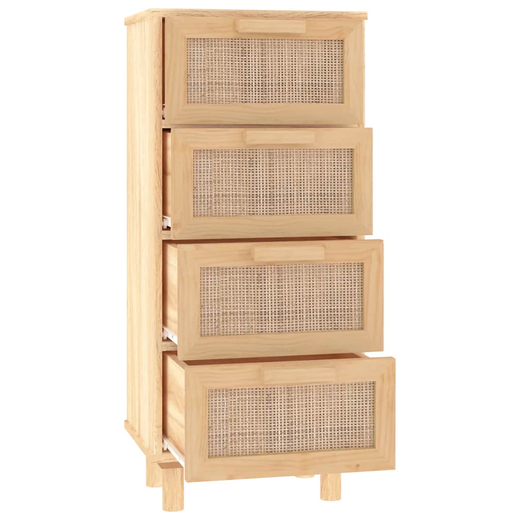 vidaXL Servantă, maro, 40x30x90 cm, lemn masiv pin și ratan natural