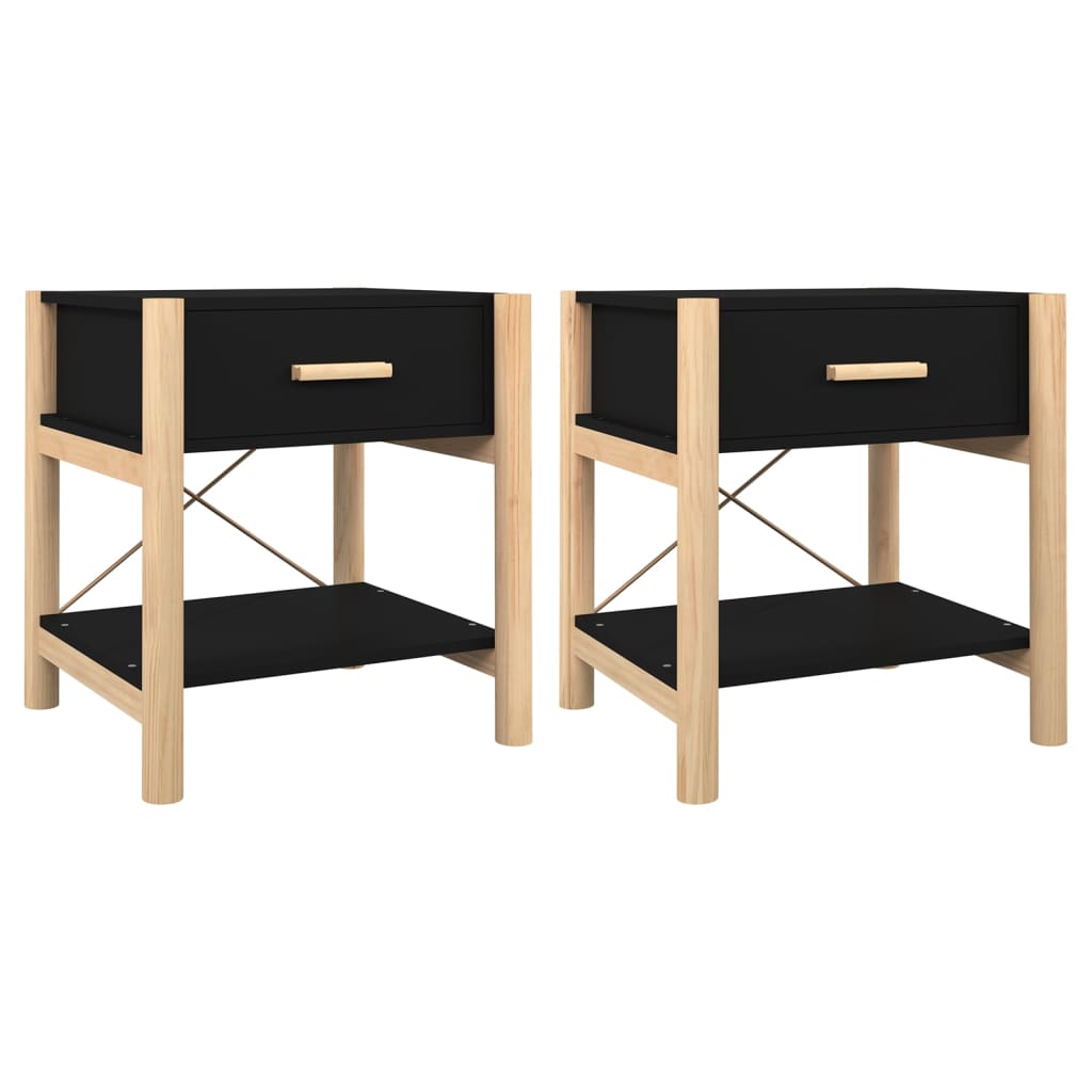 vidaXL Noptiere, 2 buc., negru, 42x38x45 cm, lemn compozit vidaXL Noptiere, 2 buc., negru, 42x38x45 cm, lemn compozit