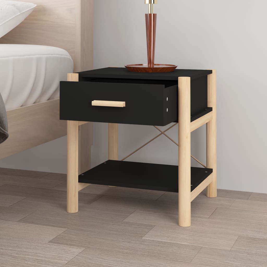 vidaXL Noptiere, 2 buc., negru, 42x38x45 cm, lemn compozit vidaXL Noptiere, 2 buc., negru, 42x38x45 cm, lemn compozit