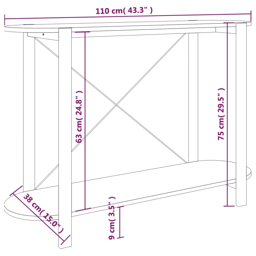 vidaXL Măsuță consolă, negru, 110x38x75 cm, lemn prelucrat vidaXL Măsuță consolă, negru, 110x38x75 cm, lemn prelucrat