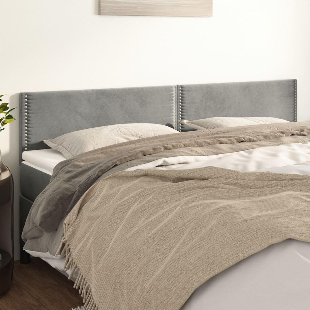vidaXL Tăblii de pat, 2 buc, gri deschis, 80x5x78/88 cm, catifea vidaXL Tăblii de pat, 2 buc, gri deschis, 80x5x78/88 cm, catifea