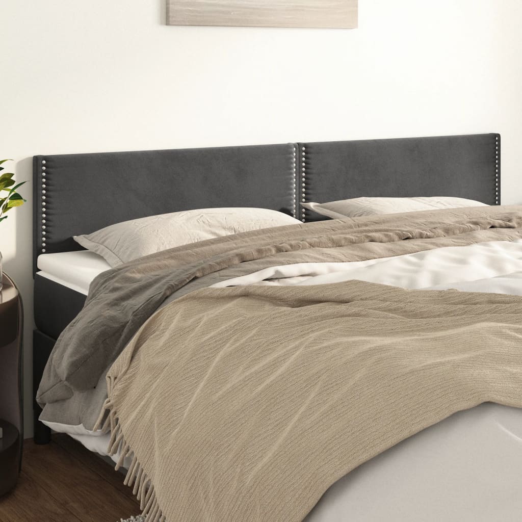 vidaXL Tăblii de pat, 2 buc, gri închis, 80x5x78/88 cm, catifea vidaXL Tăblii de pat, 2 buc, gri închis, 80x5x78/88 cm, catifea
