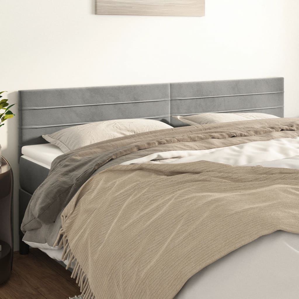 vidaXL Tăblii de pat, 2 buc, gri deschis, 90x5x78/88 cm, catifea vidaXL Tăblii de pat, 2 buc, gri deschis, 90x5x78/88 cm, catifea