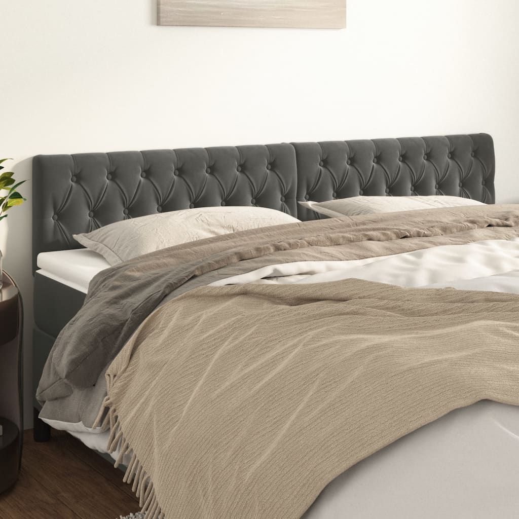 vidaXL Tăblii de pat, 2 buc, gri închis, 90x7x78/88 cm, catifea vidaXL Tăblii de pat, 2 buc, gri închis, 90x7x78/88 cm, catifea
