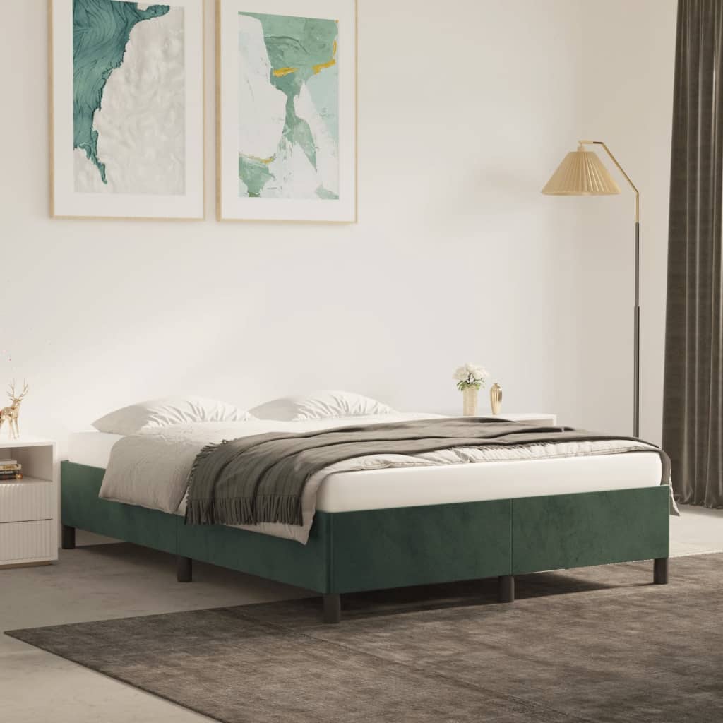 vidaXL Cadru de pat fără saltea, verde închis, 140x200 cm, catifea vidaXL Cadru de pat fără saltea, verde închis, 140x200 cm, catifea