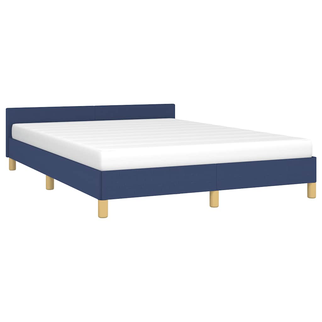 vidaXL Cadru de pat cu tăblie fără saltea, albastru, 140x190cm, textil