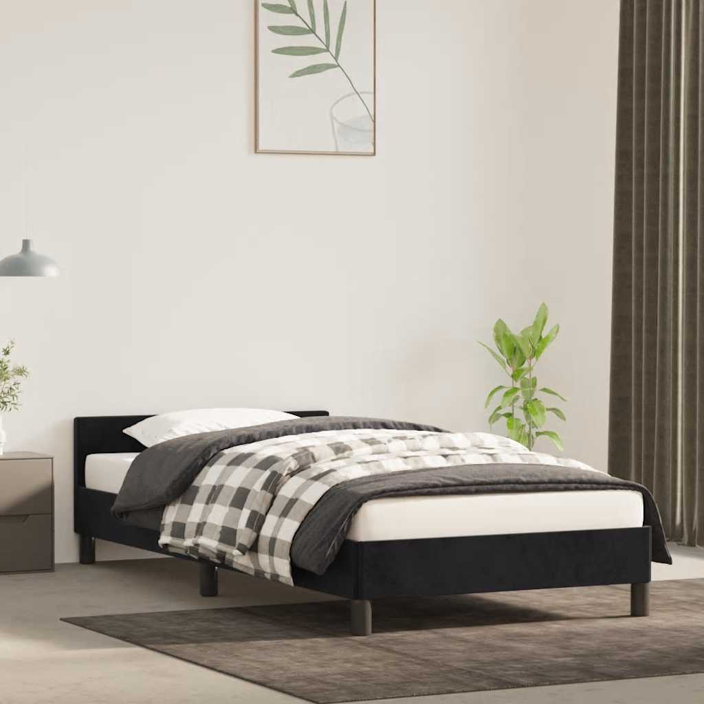 vidaXL Cadru de pat cu tăblie fără saltea, negru, 80x200 cm, catifea vidaXL Cadru de pat cu tăblie fără saltea, negru, 80x200 cm, catifea