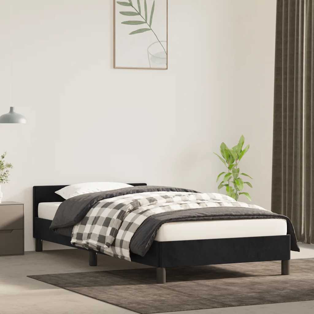 vidaXL Cadru de pat cu tăblie fără saltea, negru, 90x190 cm, catifea vidaXL Cadru de pat cu tăblie fără saltea, negru, 90x190 cm, catifea