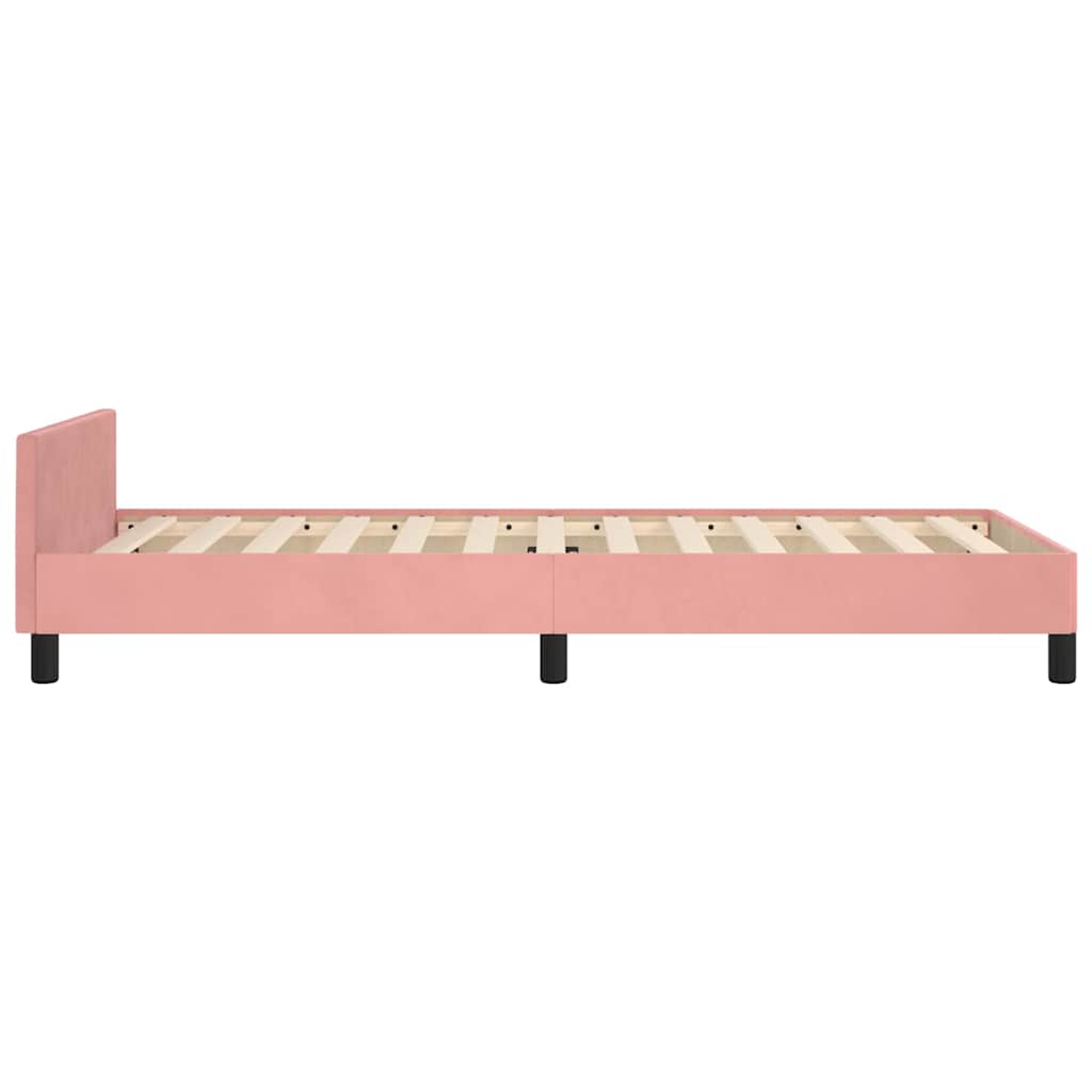 vidaXL Cadru de pat cu tăblie fără saltea, roz, 90x200 cm, catifea vidaXL Cadru de pat cu tăblie fără saltea, roz, 90x200 cm, catifea