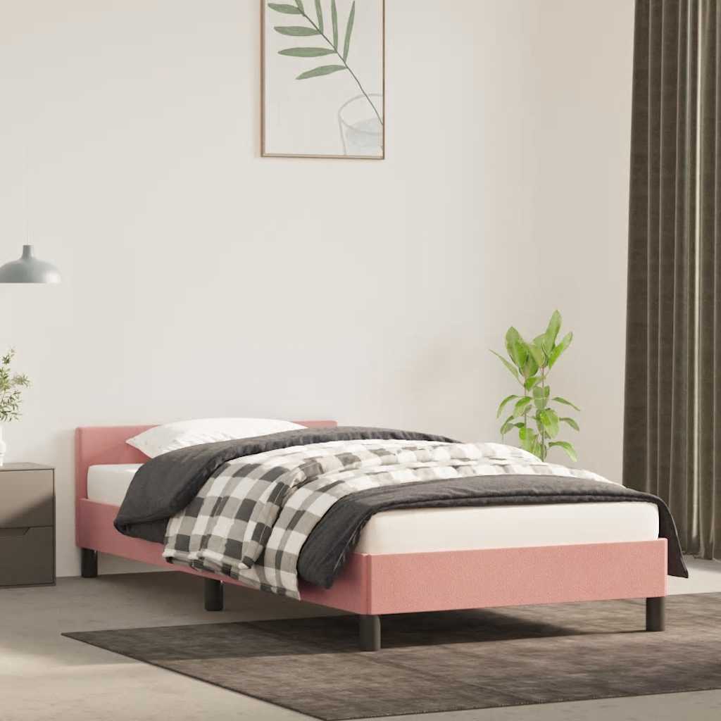 vidaXL Cadru de pat cu tăblie fără saltea, roz, 90x200 cm, catifea vidaXL Cadru de pat cu tăblie fără saltea, roz, 90x200 cm, catifea
