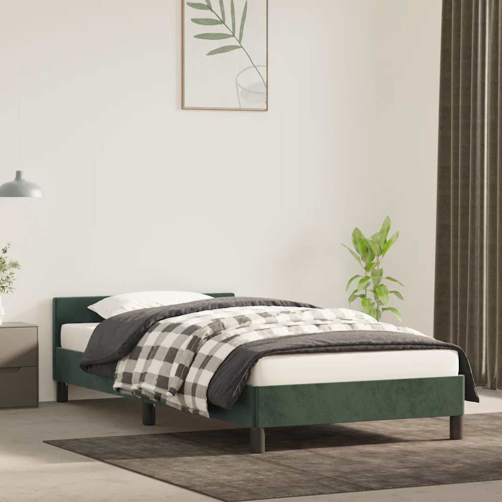 vidaXL Cadru de pat fără saltea, verde închis, 100x200 cm, catifea vidaXL Cadru de pat fără saltea, verde închis, 100x200 cm, catifea