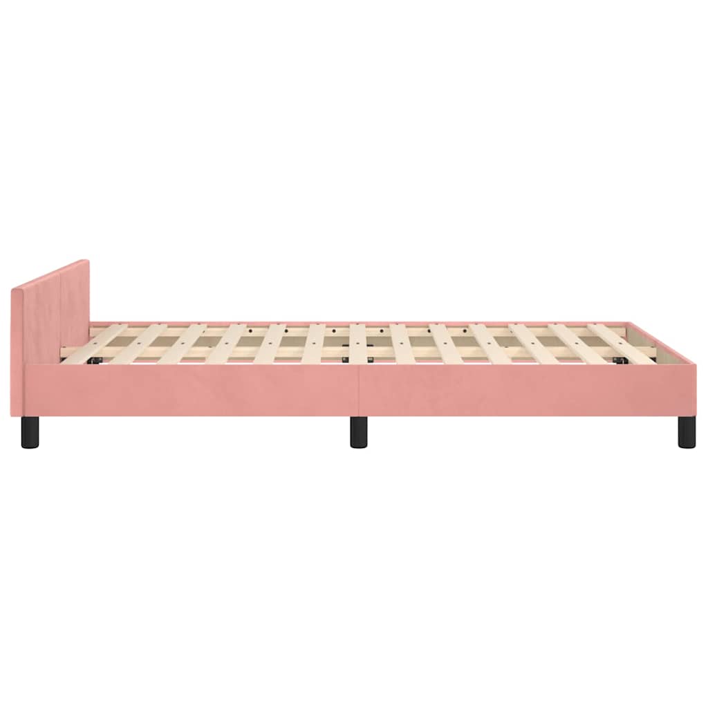 vidaXL Cadru de pat cu tăblie fără saltea, roz, 120x200 cm, catifea vidaXL Cadru de pat cu tăblie fără saltea, roz, 120x200 cm, catifea