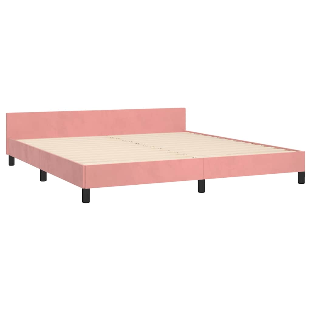 vidaXL Cadru de pat cu tăblie fără saltea, roz, 180x200 cm, catifea vidaXL Cadru de pat cu tăblie fără saltea, roz, 180x200 cm, catifea