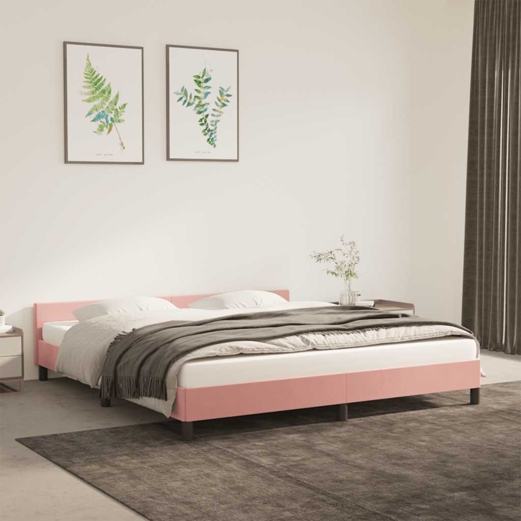 vidaXL Cadru de pat cu tăblie fără saltea, roz, 180x200 cm, catifea vidaXL Cadru de pat cu tăblie fără saltea, roz, 180x200 cm, catifea