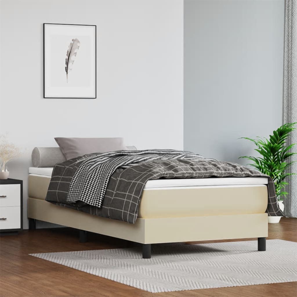 vidaXL Saltea de pat cu arcuri, crem, 90x200x20 cm, piele ecologică vidaXL Saltea de pat cu arcuri, crem, 90x200x20 cm, piele ecologică