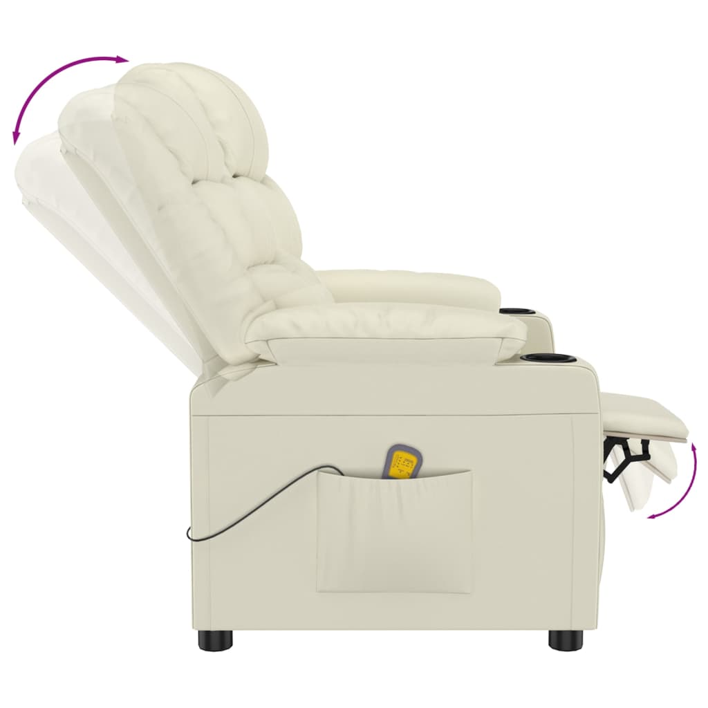 vidaXL Fotoliu de masaj, crem, piele ecologică