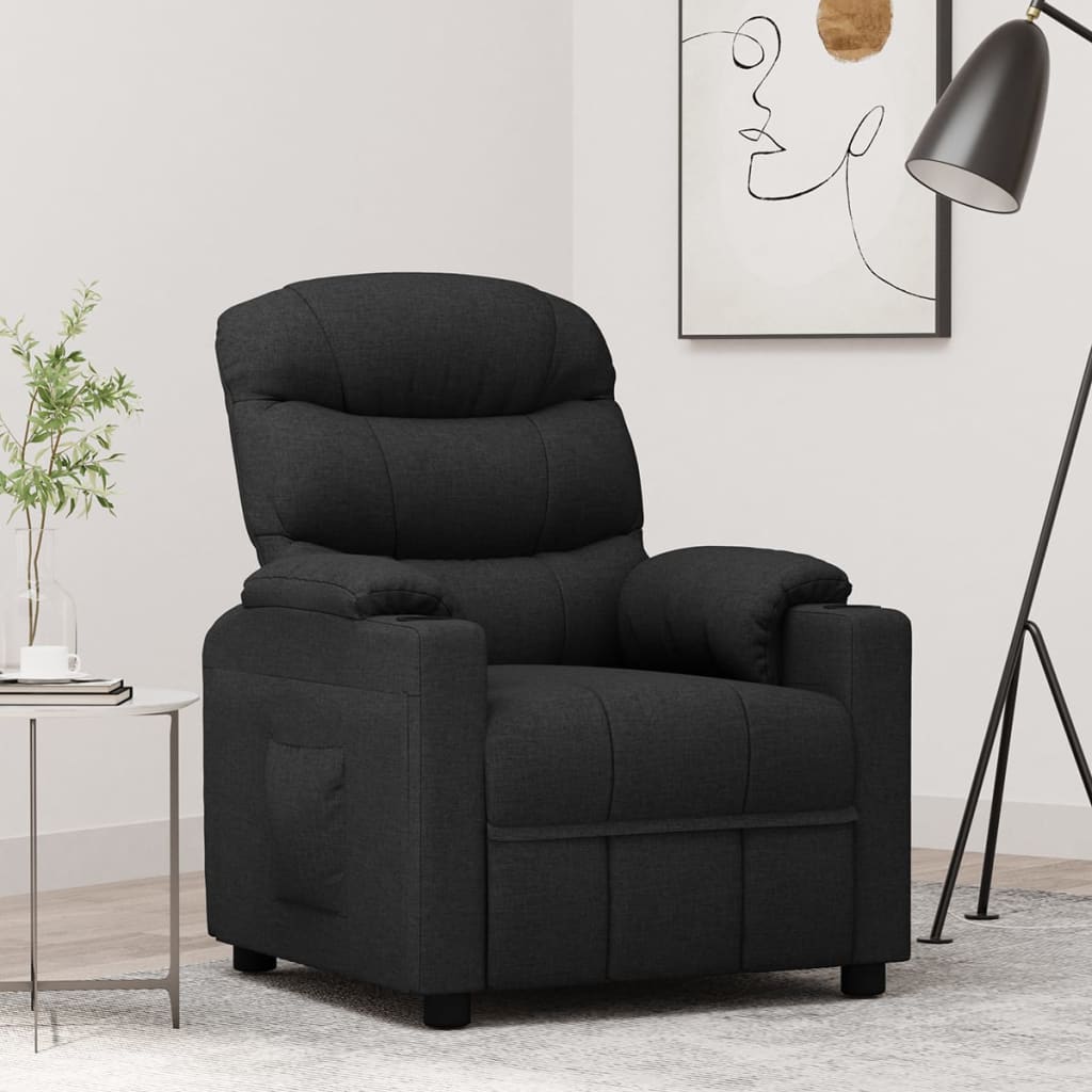 vidaXL Fotoliu rabatabil, negru, material textil vidaXL Fotoliu rabatabil, negru, material textil