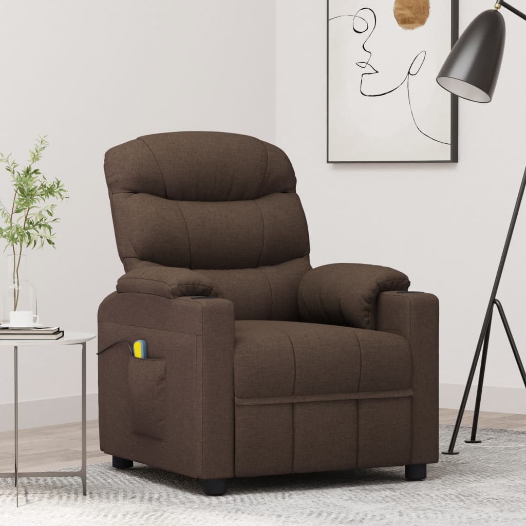vidaXL Fotoliu de masaj, maro închis, material textil vidaXL Fotoliu de masaj, maro închis, material textil
