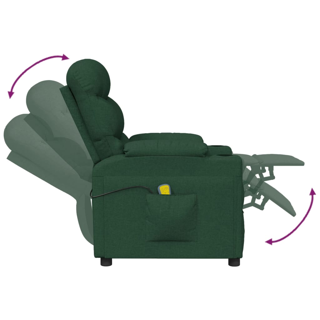 vidaXL Fotoliu de masaj, verde închis, material textil