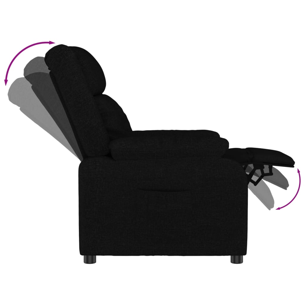 vidaXL Fotoliu rabatabil, negru, material textil vidaXL Fotoliu rabatabil, negru, material textil