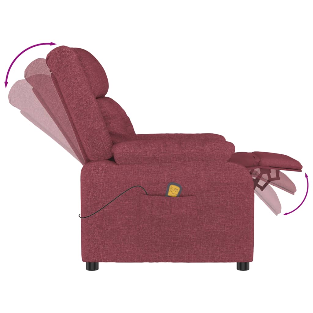 vidaXL Fotoliu de masaj, roșu vin, material textil