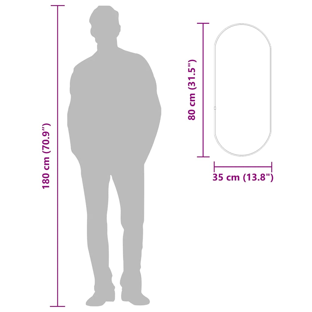 vidaXL Oglindă de perete, argintiu, 80x35 cm, ovală