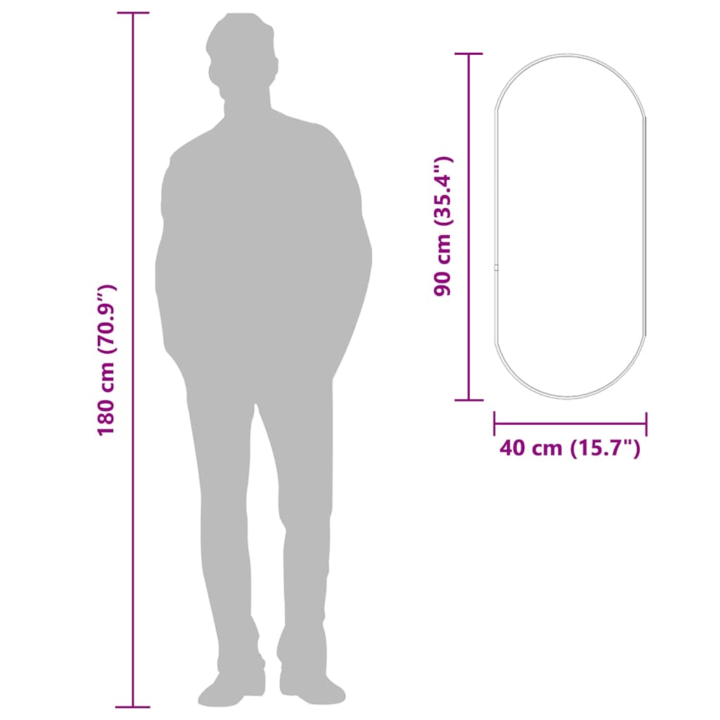 vidaXL Oglindă de perete, argintiu, 90x40 cm, ovală