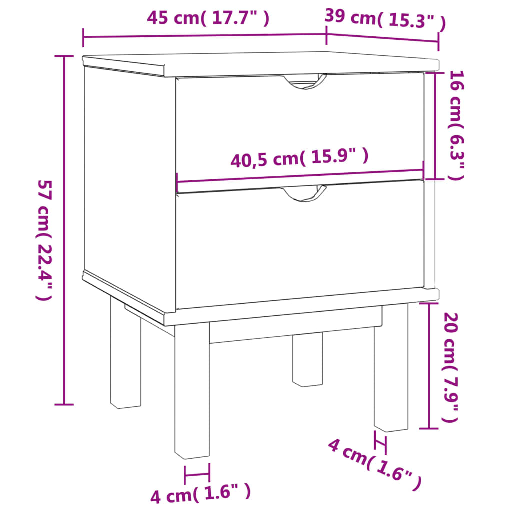 vidaXL Dulap noptieră OTTA, maro/gri, 45x39x57 cm, lemn masiv pin vidaXL Dulap noptieră OTTA, maro/gri, 45x39x57 cm, lemn masiv pin