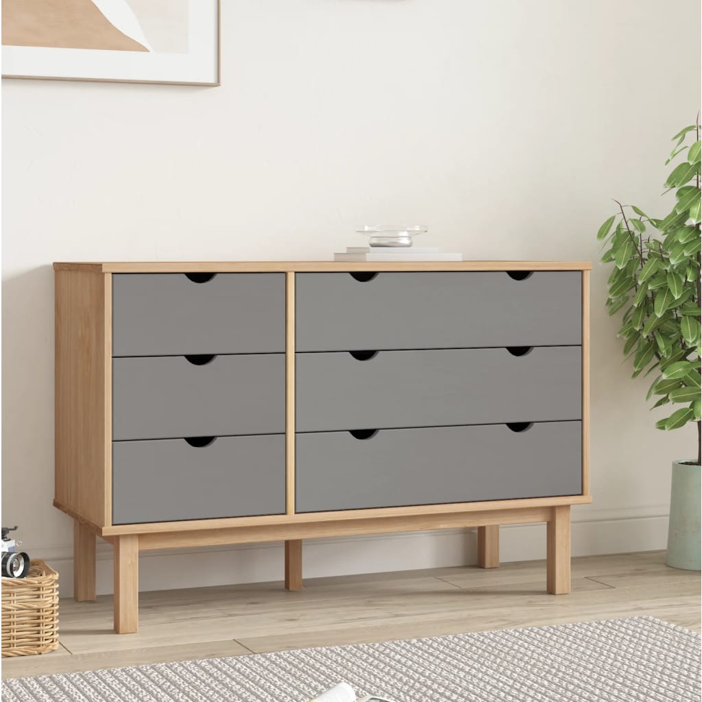 vidaXL Dulap cu sertar OTTA maro/gri, 111x43x73,5 cm, lemn masiv pin vidaXL Dulap cu sertar OTTA maro/gri, 111x43x73,5 cm, lemn masiv pin