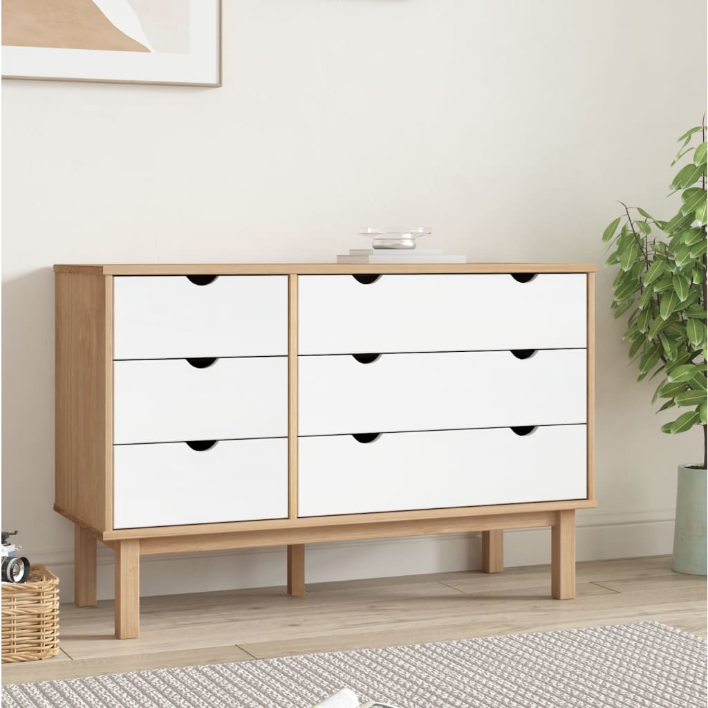 vidaXL Dulap cu sertar OTTA maro/alb, 111x43x73,5 cm, lemn masiv pin vidaXL Dulap cu sertar OTTA maro/alb, 111x43x73,5 cm, lemn masiv pin