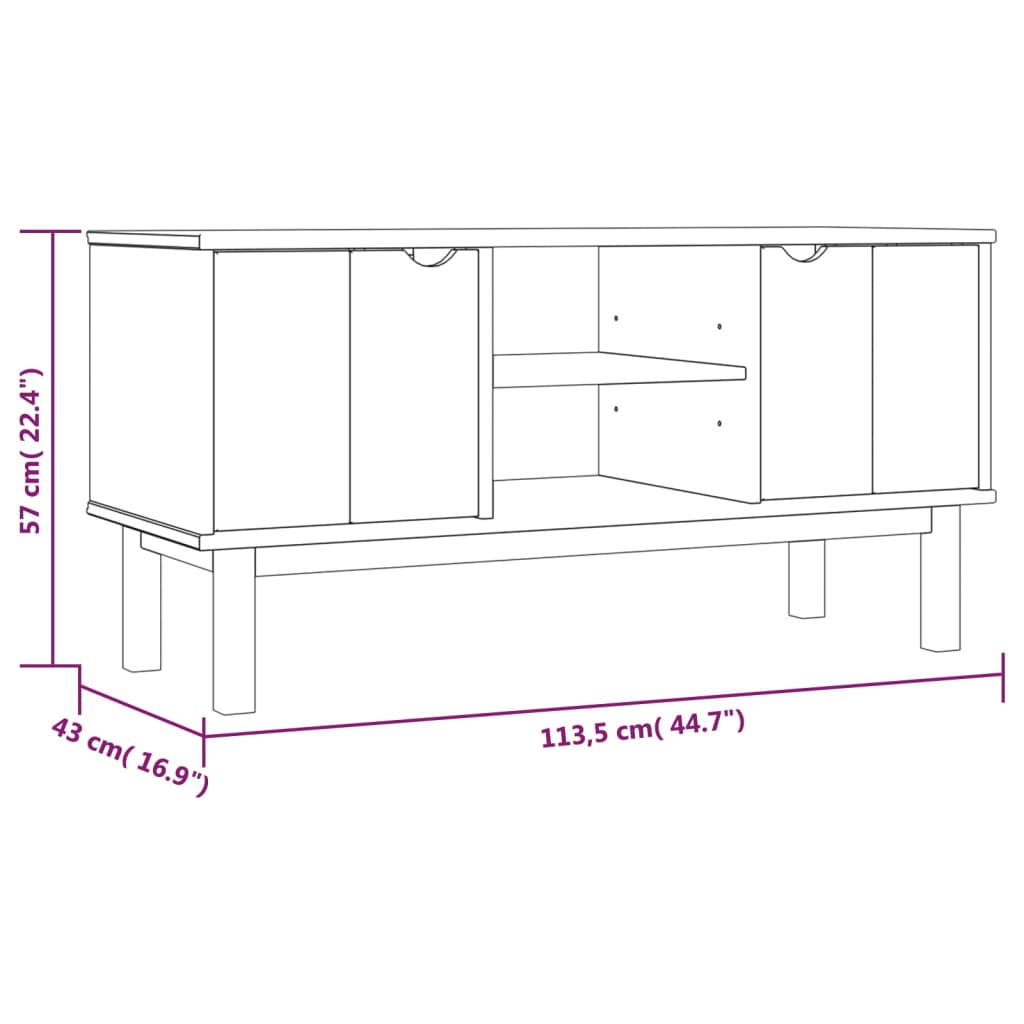 vidaXL Dulap TV "OTTA", 113,5x43x57 cm, lemn masiv de pin