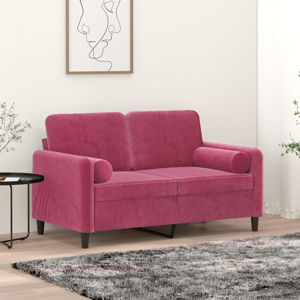 vidaXL Perne decorative, 2 buc., roșu vin, Ø15x50 cm, catifea vidaXL Perne decorative, 2 buc., roșu vin, Ø15x50 cm, catifea