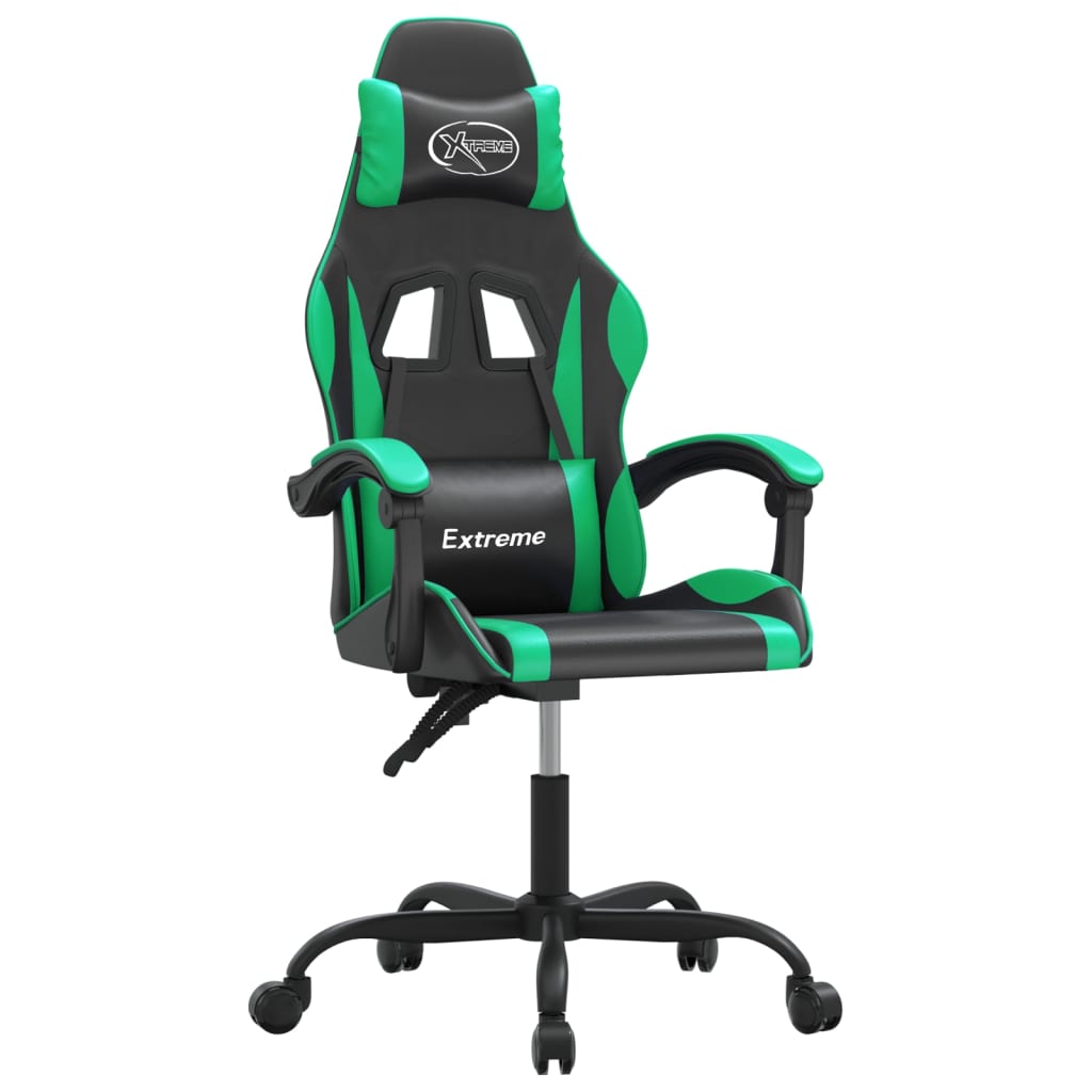 vidaXL Scaun de gaming pivotant, negru și verde, piele ecologică