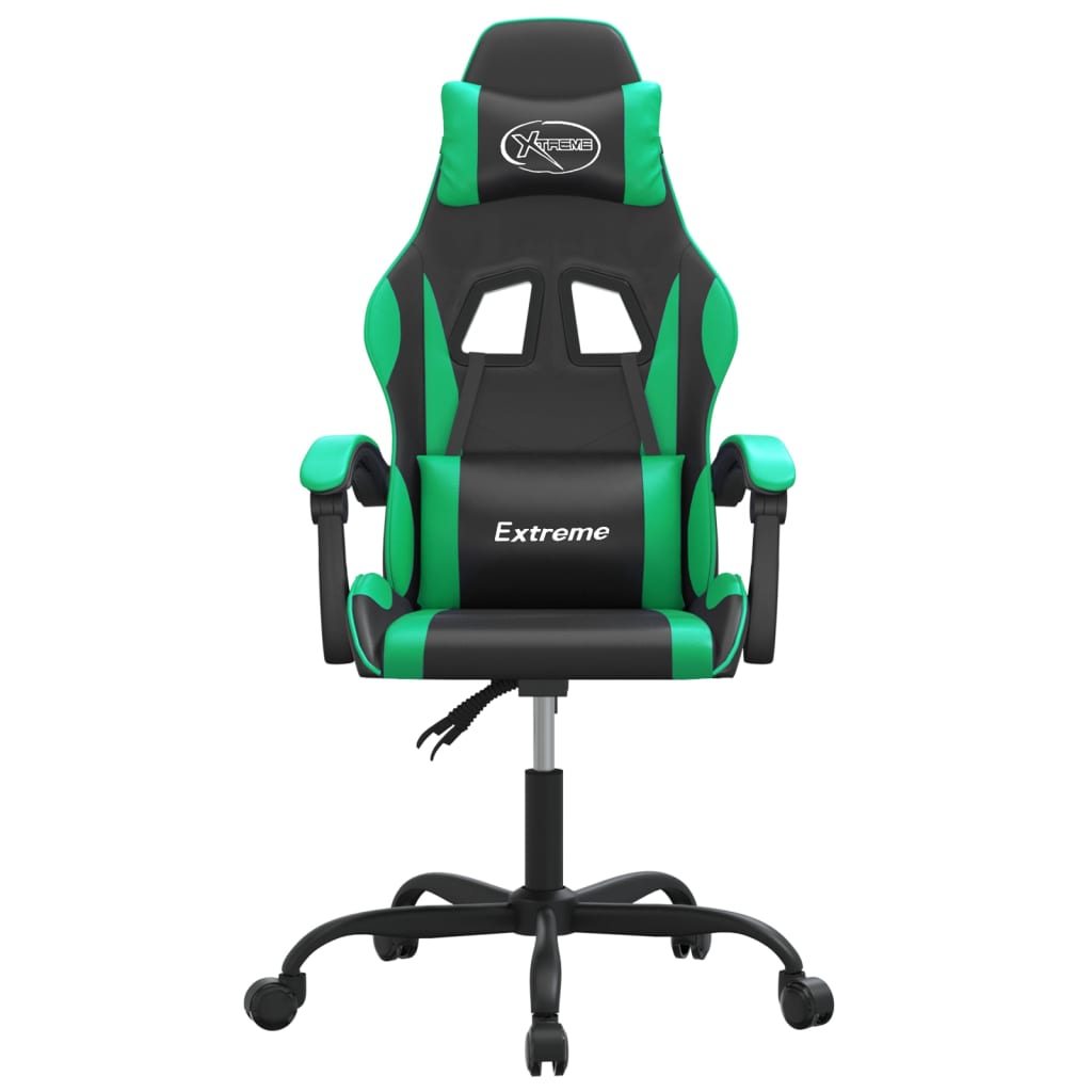 vidaXL Scaun de gaming pivotant, negru și verde, piele ecologică
