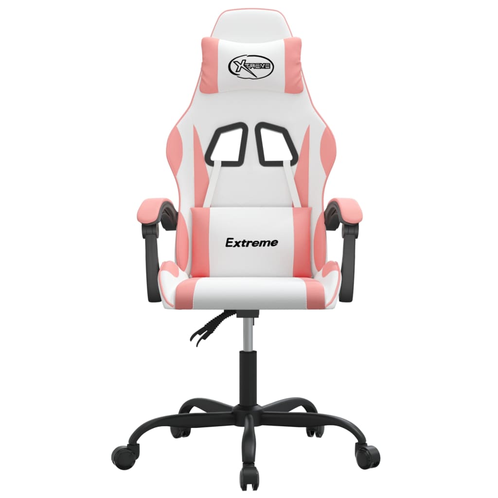 vidaXL Scaun de gaming pivotant, alb și roz, piele ecologică vidaXL Scaun de gaming pivotant, alb și roz, piele ecologică