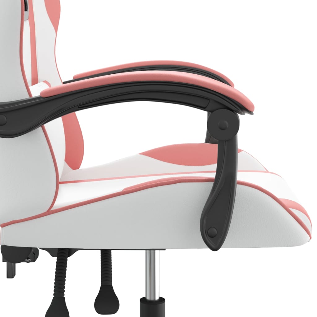 vidaXL Scaun de gaming pivotant, alb și roz, piele ecologică vidaXL Scaun de gaming pivotant, alb și roz, piele ecologică