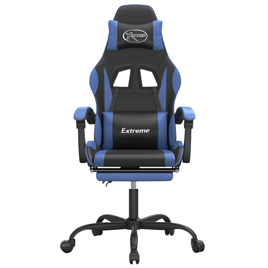 vidaXL Scaun gaming pivotant/suport picioare negru/albastru piele eco