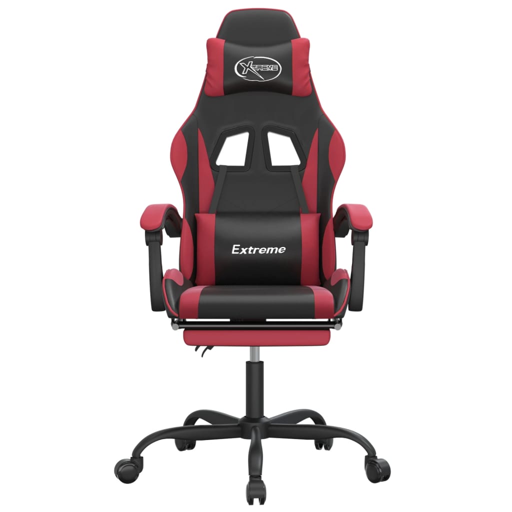 vidaXL Scaun gaming pivotant/suport picioare negru/roșu vin piele eco