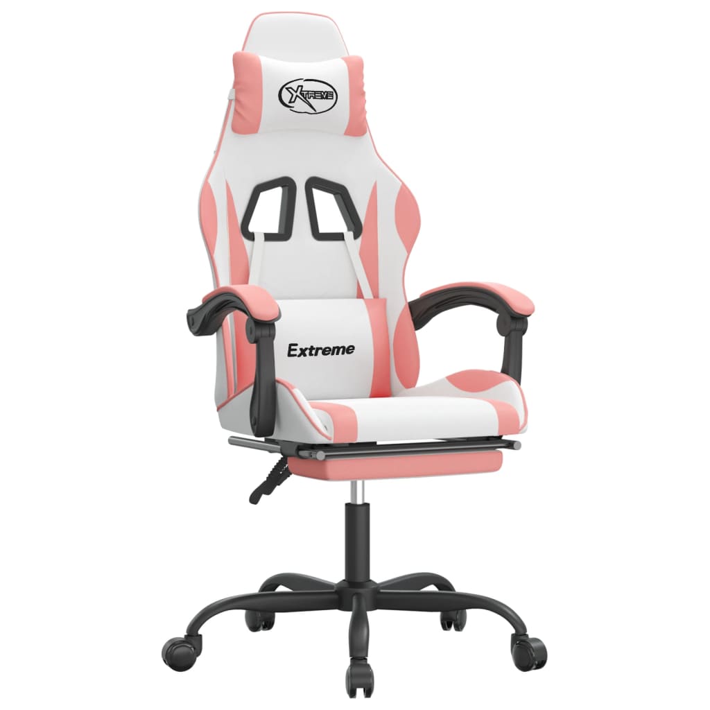 vidaXL Scaun de gaming pivotant cu suport picioare, alb&roz, piele eco vidaXL Scaun de gaming pivotant cu suport picioare, alb&roz, piele eco