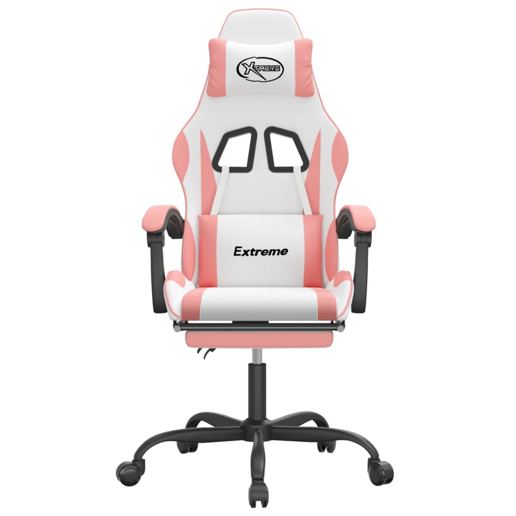 vidaXL Scaun de gaming pivotant cu suport picioare, alb&roz, piele eco vidaXL Scaun de gaming pivotant cu suport picioare, alb&roz, piele eco