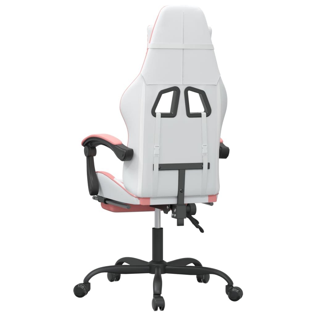 vidaXL Scaun de gaming pivotant cu suport picioare, alb&roz, piele eco vidaXL Scaun de gaming pivotant cu suport picioare, alb&roz, piele eco